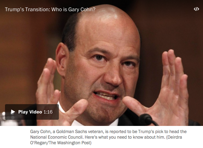 WP: Trump to appoint Goldman Sachs’ Gary Cohn as top economic adviser