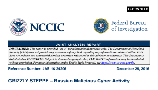 GRIZZLY STEPPE: FBI Report on Russian Hacking