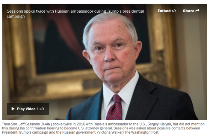 WP:  Sessions met with Russian envoy twice last year, encounters he later did not disclose