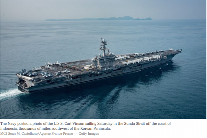 NYT: Aircraft Carrier Wasn’t Sailing to Deter North Korea, as U.S. Suggested